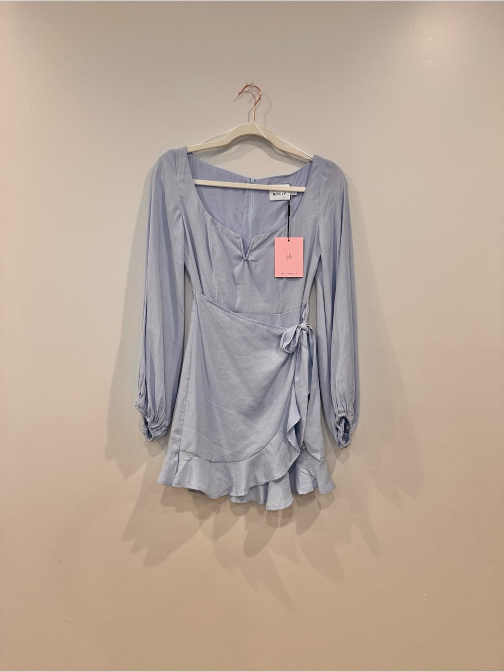 NWT Hello Molly Blue Wrap-Style Ruffle Dress